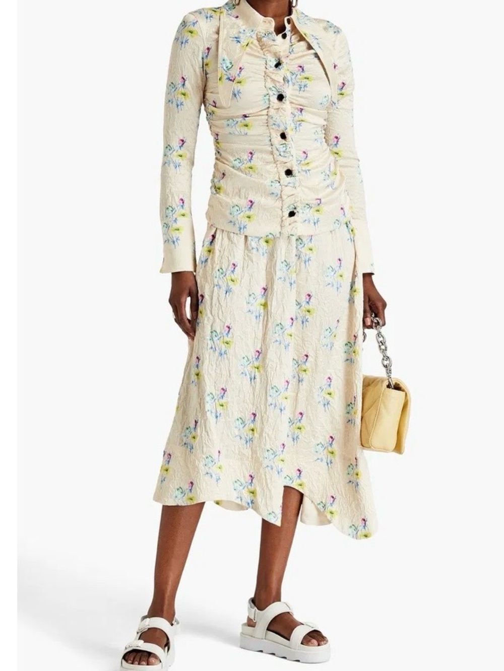 Ganni crinkled floral scalloped midi  skirt
